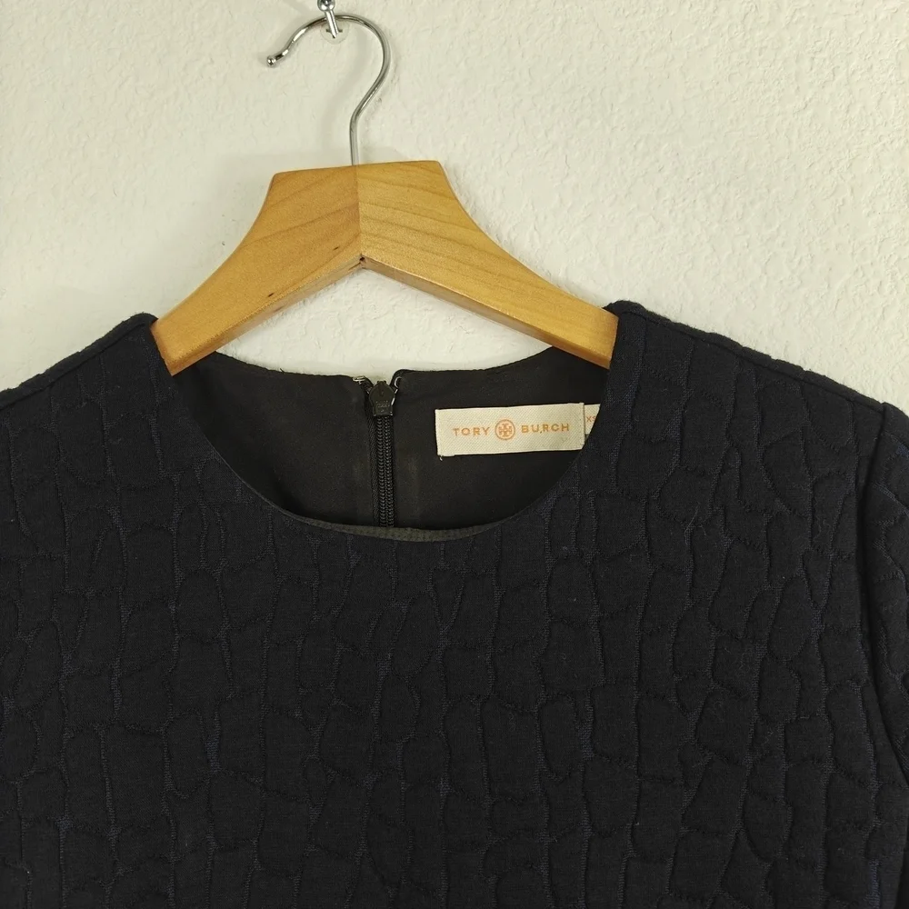 Tory Burch Navy/Black Quilted Jacquard Flounce Mini Dress Size XS/TP